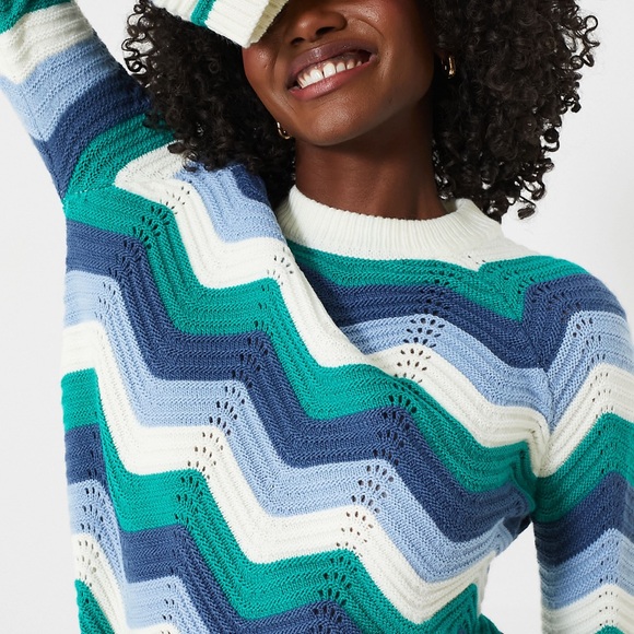 NWT Tuckernuck Hyacinth House XXS Aqua Wavy Bell Sleeve Mini Sweater Dress Blue - Picture 2 of 8